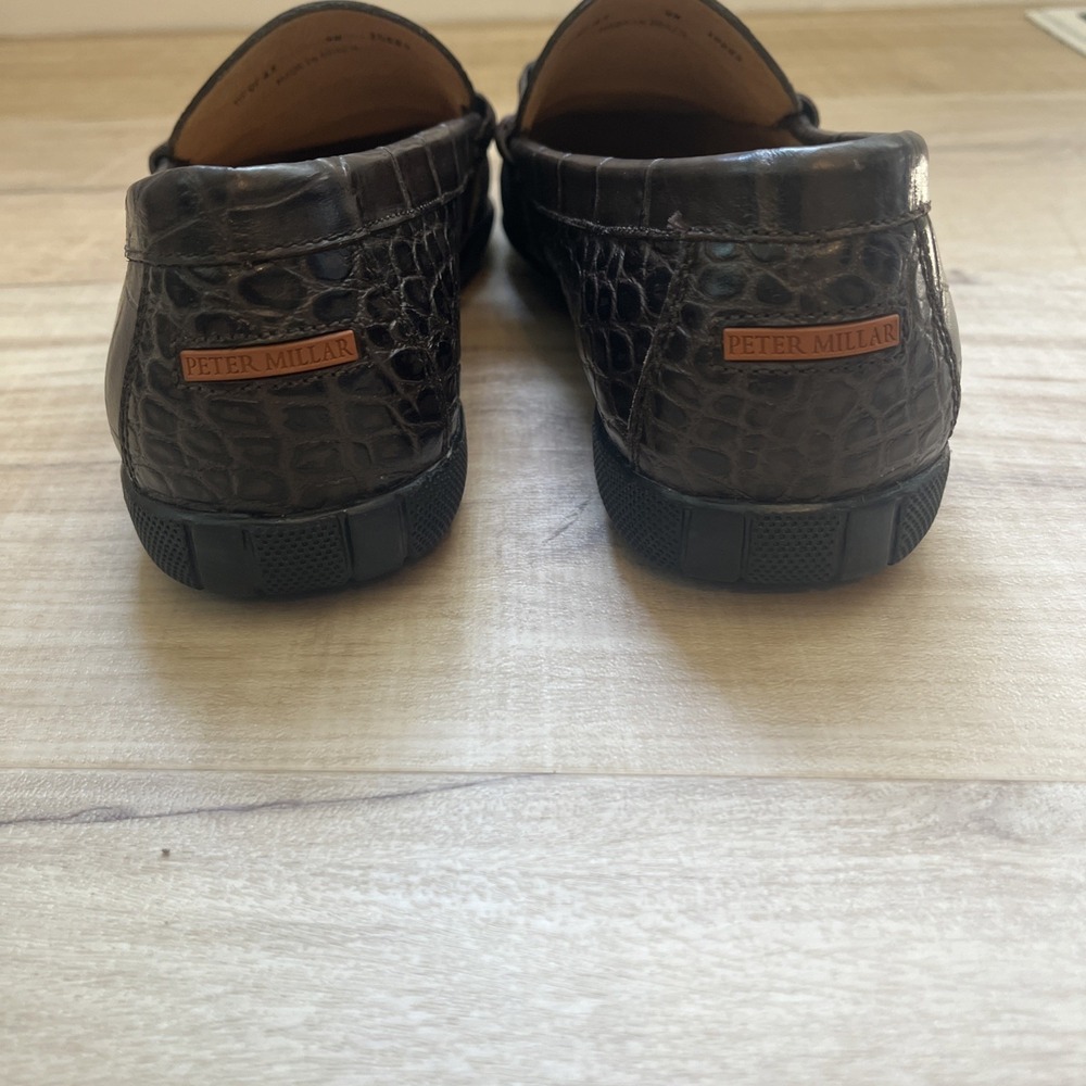 Peter Millar Dark Brown Crocodile Embossed Leather Loafer Men 9M Dress Shoes - Picture 10 of 16